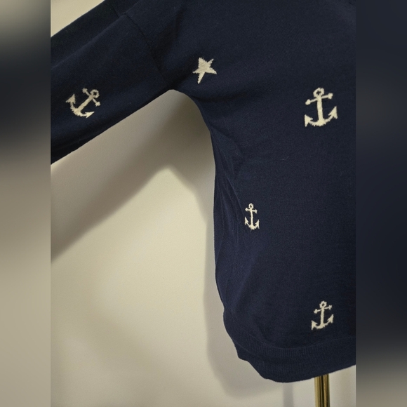J. Crew 100% Merino Wool Nautical Navy Sweater with Anchor And Star Design. XXS - Picture 3 of 10